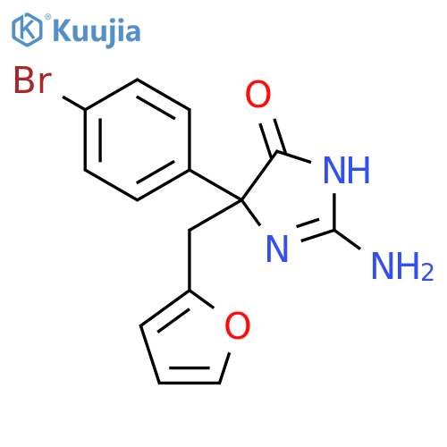 2-amino-5-(4-bromophenyl)-5-[(furan-2-yl)methyl]-4,5-dihydro-1H-imidazol-4-one structure
