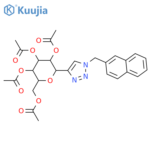 D-Glucitol, 1,5-anhydro-1-C-[1-(2-naphthalenylmethyl)-1H-1,2,3-triazol-4-yl]-, 2,3,4,6-tetraacetate, (1S)- structure