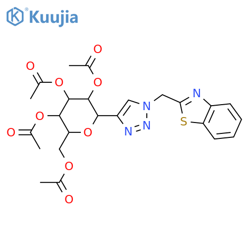 D-Glucitol, 1,5-anhydro-1-C-[1-(2-benzothiazolylmethyl)-1H-1,2,3-triazol-4-yl]-, 2,3,4,6-tetraacetate, (1S)- structure