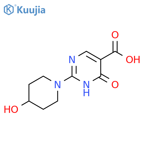 4-Hydroxy-2-(4-hydroxy-piperidin-1-yl)-pyrimidine-5-carboxylic acid structure