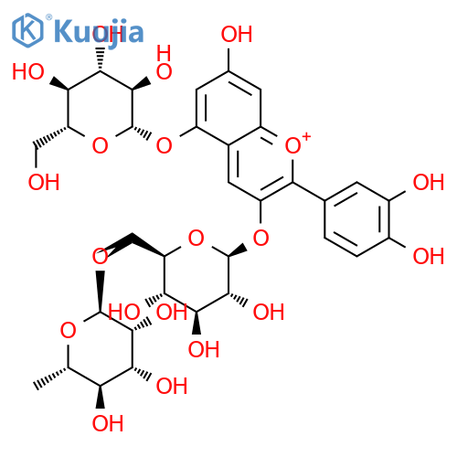 1-Benzopyrylium,3-[[6-O-(6-deoxy-a-L-mannopyranosyl)-b-D-glucopyranosyl]oxy]-2-(3,4-dihydroxyphenyl)-5-(b-D-glucopyranosyloxy)-7-hydroxy-(9CI) structure