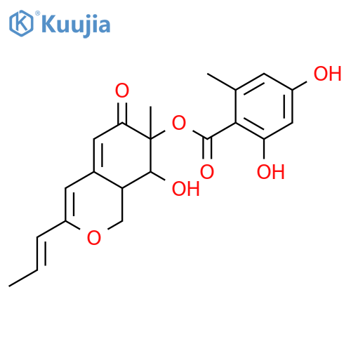 (7S,8S,8aS)-8-hydroxy-7-methyl-6-oxo-3-[(1E)-prop-1-en-1-yl]-6,7,8,8a-tetrahydro-1H-isochromen-7-yl 2,4-dihydroxy-6-methylbenzoate structure