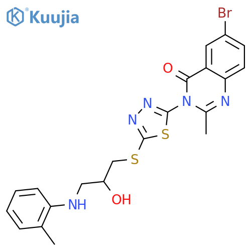 6-bromo-3-[5-({2-hydroxy-3-[(2-methylphenyl)amino]propyl}sulfanyl)-1,3,4-thiadiazol-2-yl]-2-methylquinazolin-4(3H)-one structure