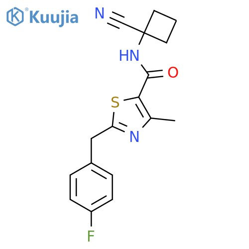 N-(1-cyanocyclobutyl)-2-[(4-fluorophenyl)methyl]-4-methyl-1,3-thiazole-5-carboxamide structure