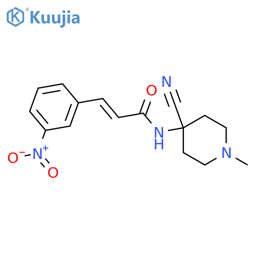 N-(4-cyano-1-methylpiperidin-4-yl)-3-(3-nitrophenyl)prop-2-enamide structure