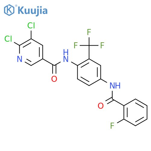 5,6-dichloro-N-[4-(2-fluorobenzamido)-2-(trifluoromethyl)phenyl]pyridine-3-carboxamide structure