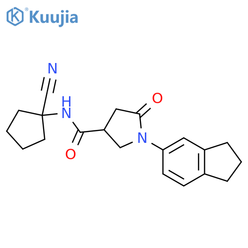 N-(1-cyanocyclopentyl)-1-(2,3-dihydro-1H-inden-5-yl)-5-oxopyrrolidine-3-carboxamide structure