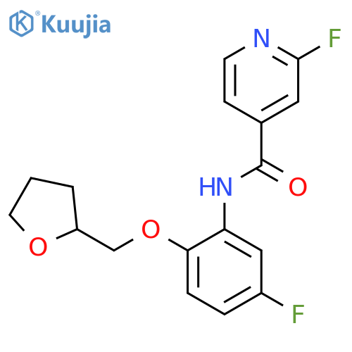 2-fluoro-N-{5-fluoro-2-[(oxolan-2-yl)methoxy]phenyl}pyridine-4-carboxamide structure