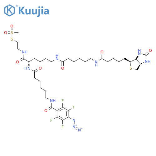 2-{N2-N6-(4-Azido-2,3,5,6-tetrafluorobenzoyl)-6- aminocaproyl-N6-(6-biotinamidocaproyl)-L -lysinylamido}ethyl Methanethiosulfonate structure