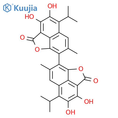 [8,8'-Bi-2H-naphtho[1,8-bc]furan]-2,2'-dione,3,3',4,4'-tetrahydroxy-7,7'-dimethyl-5,5'-bis(1-methylethyl)- structure