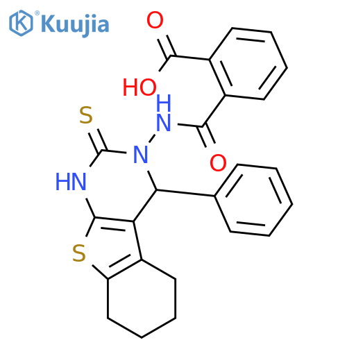 2-[(4-phenyl-2-thioxo-1,4,5,6,7,8-hexahydro[1]benzothieno[2,3-d]pyrimidin-3(2H)-yl)carbamoyl]benzoic acid structure