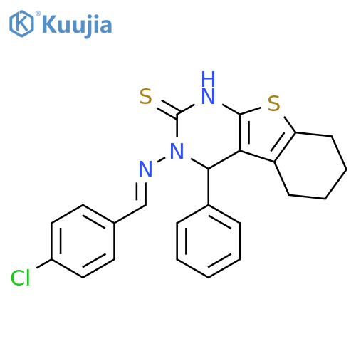 3-{[(E)-(4-chlorophenyl)methylidene]amino}-4-phenyl-3,4,5,6,7,8-hexahydro[1]benzothieno[2,3-d]pyrimidine-2(1H)-thione structure