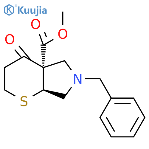 Rel-(4ar,7as)-methyl 6-benzyl-4-oxooctahydrothiopyrano[2,3-c]pyrrole-4a-carboxylate structure
