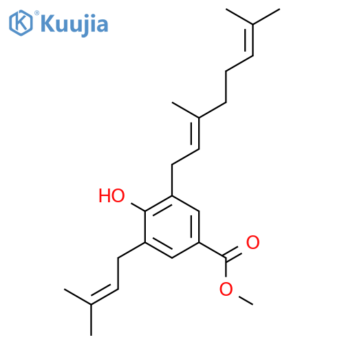 3-[(2E)-3,7-Dimethyl-2,6-octadienyl]-4-hydroxy-5-(3-methyl-2-butenyl)benzoic acid methyl ester structure