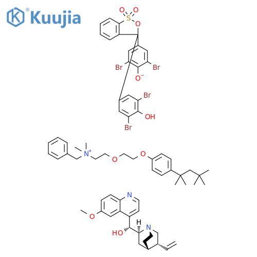 Cinchonan-9-ol, 6'-methoxy-, (8α,9R)-, compd. with N,N-dimethyl-N-[2-[2-[4-(1,1,3,3-tetramethylbutyl)phenoxy]ethoxy]ethyl]benzenemethanaminium salt with 4,4'-(1,1-dioxido-3H-2,1-benzoxathiol-3-ylidene)bis[2,6-dibromophenol] (1:1:1) (9CI) structure