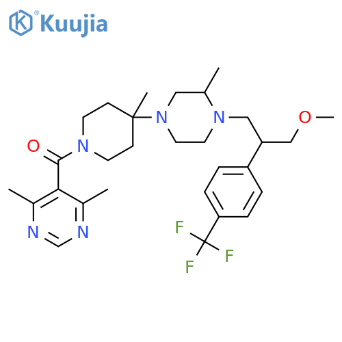 Methanone, (4,6-dimethyl-5-pyrimidinyl)[4-[(3S)-4-[(2R)-3-methoxy-2-[4-(trifluoromethyl)phenyl]propyl]-3-methyl-1-piperazinyl]-4-methyl-1-piperidinyl]- structure