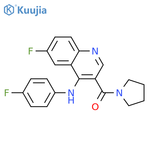 6-fluoro-N-(4-fluorophenyl)-3-(pyrrolidine-1-carbonyl)quinolin-4-amine structure