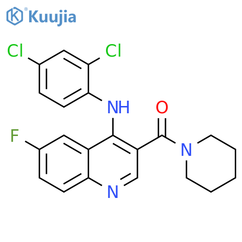 N-(2,4-dichlorophenyl)-6-fluoro-3-(piperidine-1-carbonyl)quinolin-4-amine structure