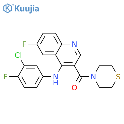 N-(3-chloro-4-fluorophenyl)-6-fluoro-3-(thiomorpholine-4-carbonyl)quinolin-4-amine structure