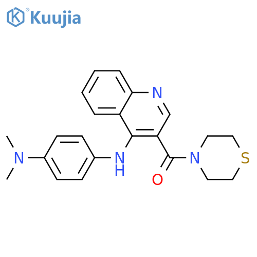 N1,N1-dimethyl-N4-[3-(thiomorpholine-4-carbonyl)quinolin-4-yl]benzene-1,4-diamine structure