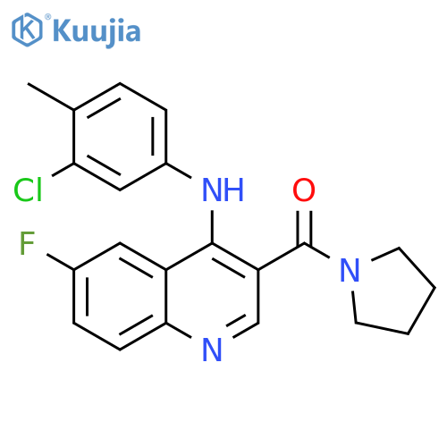 N-(3-chloro-4-methylphenyl)-6-fluoro-3-(pyrrolidine-1-carbonyl)quinolin-4-amine structure