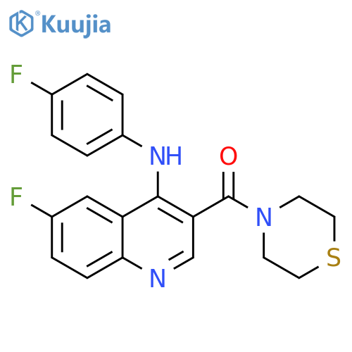 6-fluoro-N-(4-fluorophenyl)-3-(thiomorpholine-4-carbonyl)quinolin-4-amine structure