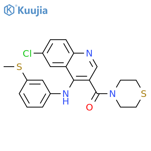 6-chloro-N-[3-(methylsulfanyl)phenyl]-3-(thiomorpholine-4-carbonyl)quinolin-4-amine structure