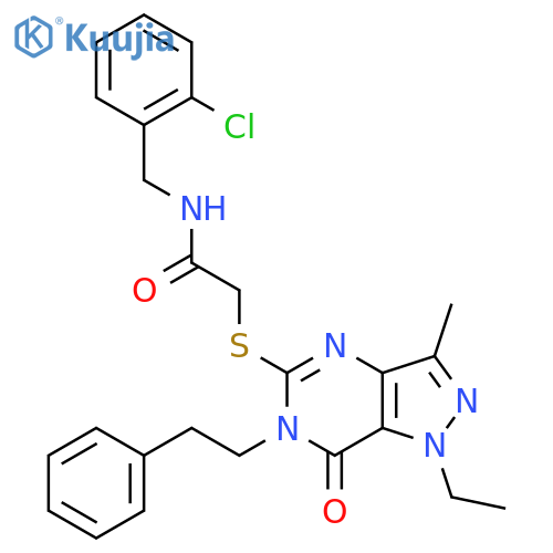 N-(2-chlorophenyl)methyl-2-{1-ethyl-3-methyl-7-oxo-6-(2-phenylethyl)-1H,6H,7H-pyrazolo4,3-dpyrimidin-5-ylsulfanyl}acetamide structure