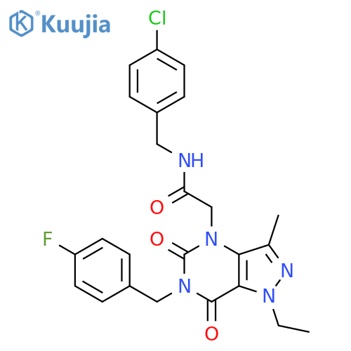 N-[(4-chlorophenyl)methyl]-2-{1-ethyl-6-[(4-fluorophenyl)methyl]-3-methyl-5,7-dioxo-1H,4H,5H,6H,7H-pyrazolo[4,3-d]pyrimidin-4-yl}acetamide structure