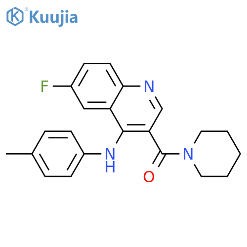 6-fluoro-N-(4-methylphenyl)-3-(piperidine-1-carbonyl)quinolin-4-amine structure