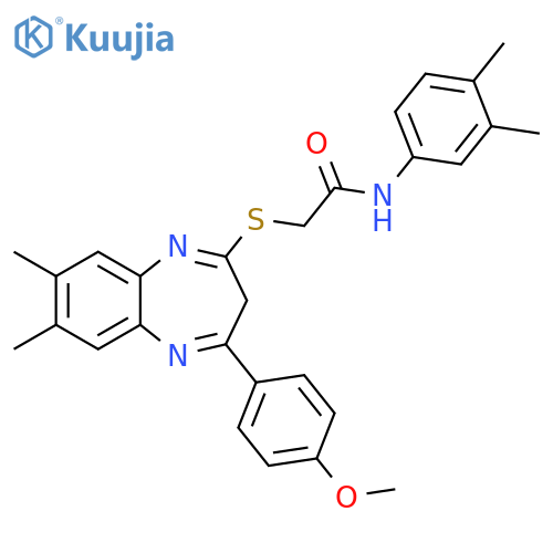 N-(3,4-dimethylphenyl)-2-{[4-(4-methoxyphenyl)-7,8-dimethyl-3H-1,5-benzodiazepin-2-yl]sulfanyl}acetamide structure