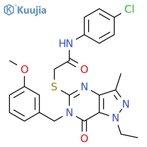 N-(4-chlorophenyl)-2-({1-ethyl-6-(3-methoxyphenyl)methyl-3-methyl-7-oxo-1H,6H,7H-pyrazolo4,3-dpyrimidin-5-yl}sulfanyl)acetamide structure