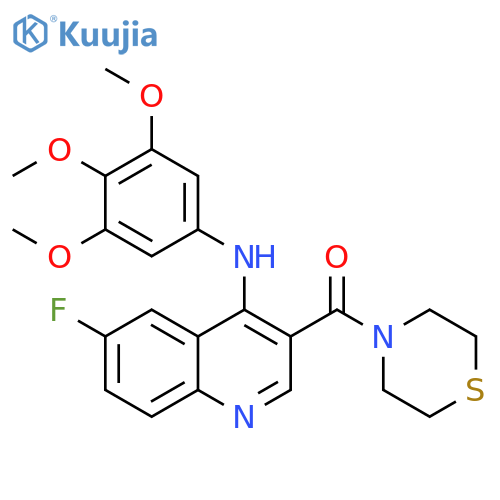 6-fluoro-3-(thiomorpholine-4-carbonyl)-N-(3,4,5-trimethoxyphenyl)quinolin-4-amine structure