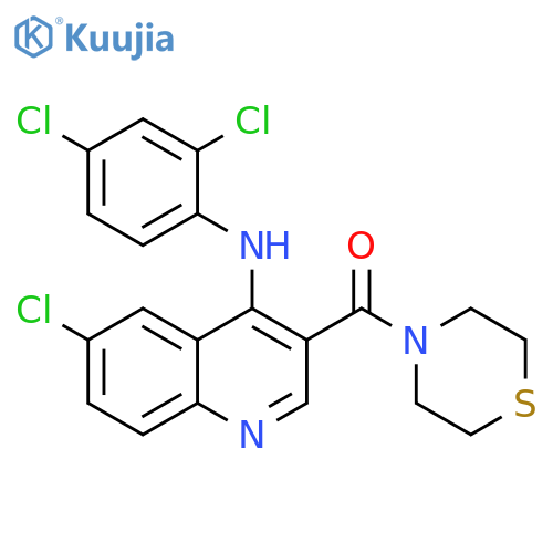 6-chloro-N-(2,4-dichlorophenyl)-3-(thiomorpholine-4-carbonyl)quinolin-4-amine structure