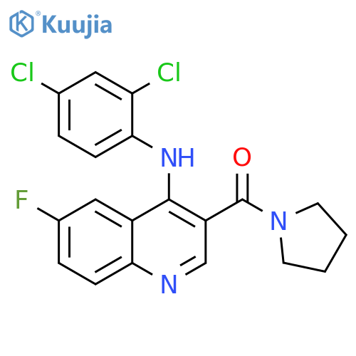 N-(2,4-dichlorophenyl)-6-fluoro-3-(pyrrolidine-1-carbonyl)quinolin-4-amine structure