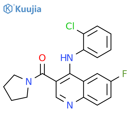 N-(2-chlorophenyl)-6-fluoro-3-(pyrrolidine-1-carbonyl)quinolin-4-amine structure