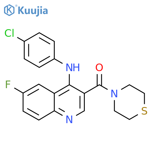 N-(4-chlorophenyl)-6-fluoro-3-(thiomorpholine-4-carbonyl)quinolin-4-amine structure