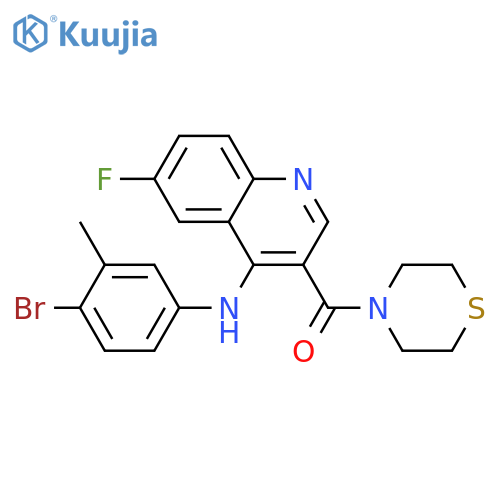 N-(4-bromo-3-methylphenyl)-6-fluoro-3-(thiomorpholine-4-carbonyl)quinolin-4-amine structure