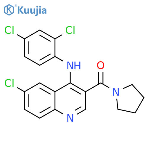 6-chloro-N-(2,4-dichlorophenyl)-3-(pyrrolidine-1-carbonyl)quinolin-4-amine structure