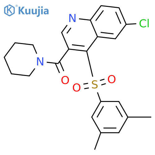 6-chloro-4-(3,5-dimethylbenzenesulfonyl)-3-(piperidine-1-carbonyl)quinoline structure