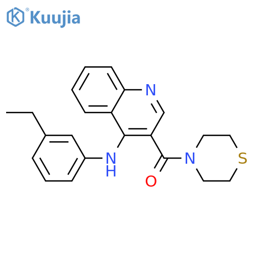 N-(3-ethylphenyl)-3-(thiomorpholine-4-carbonyl)quinolin-4-amine structure