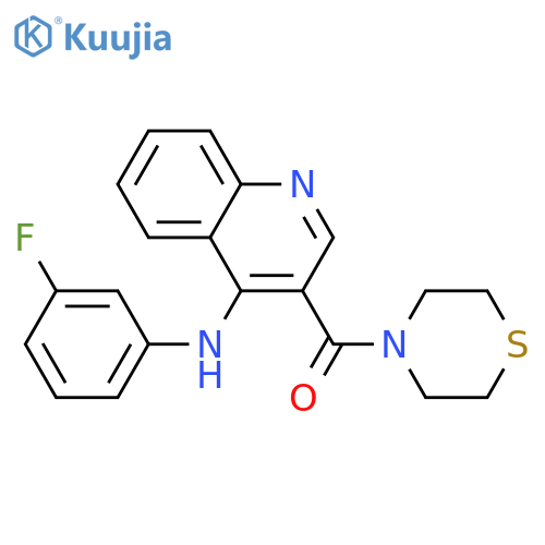 N-(3-fluorophenyl)-3-(thiomorpholine-4-carbonyl)quinolin-4-amine structure