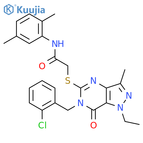 2-({6-(2-chlorophenyl)methyl-1-ethyl-3-methyl-7-oxo-1H,6H,7H-pyrazolo4,3-dpyrimidin-5-yl}sulfanyl)-N-(2,5-dimethylphenyl)acetamide structure