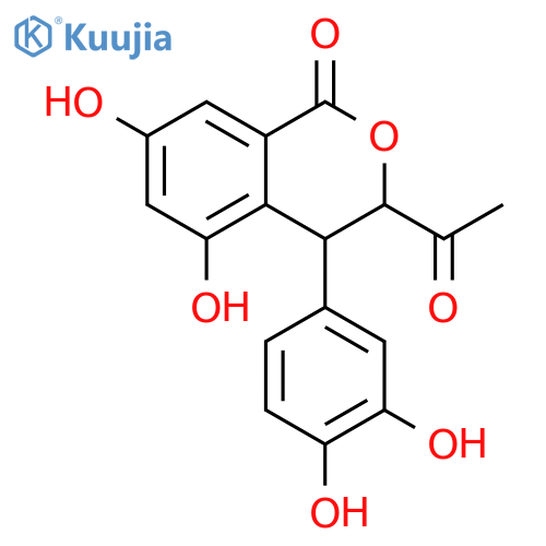 (3S,4S)-3-acetyl-5,7-dihydroxy-4-(3,4-dihydroxyphenyl)-3,4-dihydroisocoumarin structure