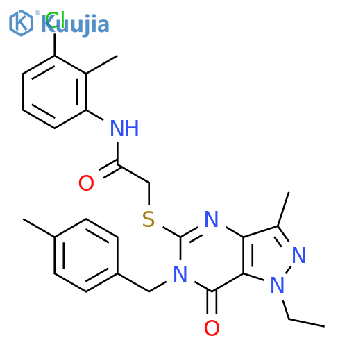 N-(3-chloro-2-methylphenyl)-2-({1-ethyl-3-methyl-6-(4-methylphenyl)methyl-7-oxo-1H,6H,7H-pyrazolo4,3-dpyrimidin-5-yl}sulfanyl)acetamide structure