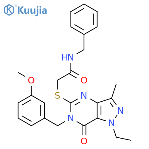 N-benzyl-2-({1-ethyl-6-[(3-methoxyphenyl)methyl]-3-methyl-7-oxo-1H,6H,7H-pyrazolo[4,3-d]pyrimidin-5-yl}sulfanyl)acetamide structure