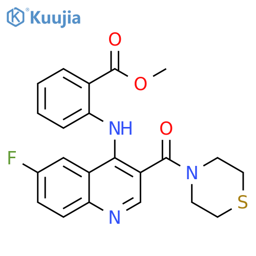 methyl 2-{[6-fluoro-3-(thiomorpholine-4-carbonyl)quinolin-4-yl]amino}benzoate structure