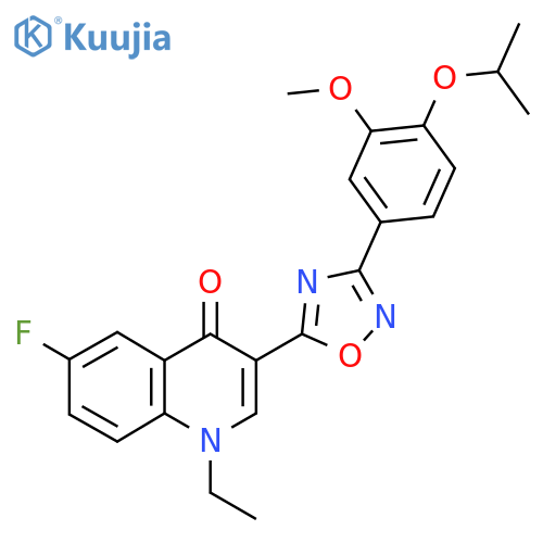1-ethyl-6-fluoro-3-{3-[3-methoxy-4-(propan-2-yloxy)phenyl]-1,2,4-oxadiazol-5-yl}-1,4-dihydroquinolin-4-one structure