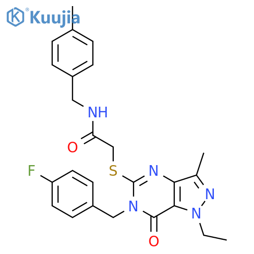 2-({1-ethyl-6-(4-fluorophenyl)methyl-3-methyl-7-oxo-1H,6H,7H-pyrazolo4,3-dpyrimidin-5-yl}sulfanyl)-N-(4-methylphenyl)methylacetamide structure