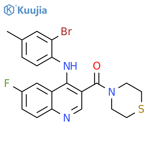 N-(2-bromo-4-methylphenyl)-6-fluoro-3-(thiomorpholine-4-carbonyl)quinolin-4-amine structure